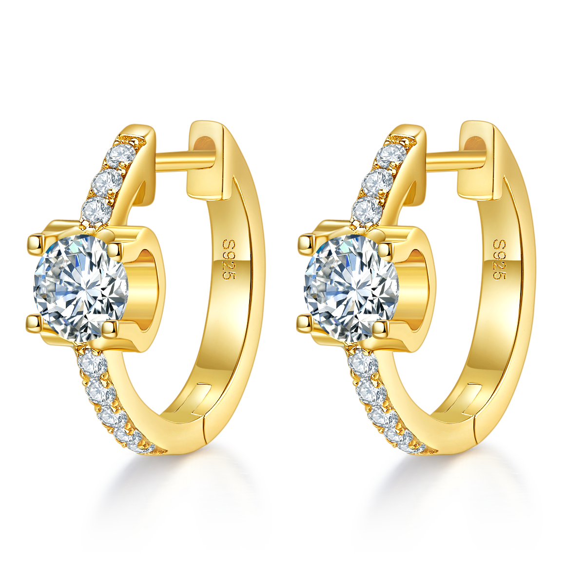S925 Argent Sterling 1.24CT Boucles d'oreilles Moissanite Hoop 16,5 mm plaqué platine Hougie Hoops W