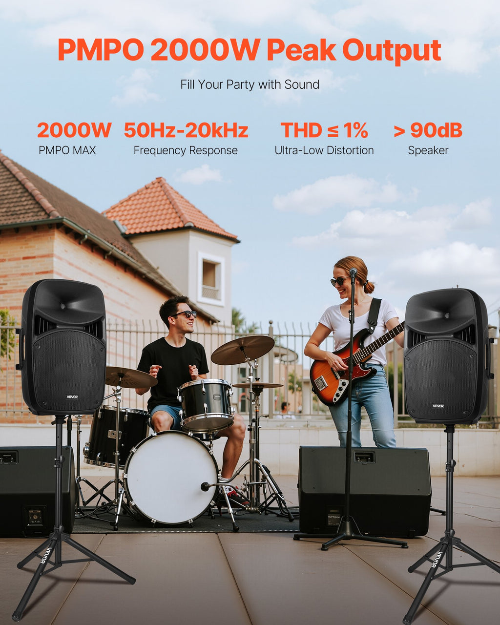 2 X 15 Dans haut-parleurs Portable PA System 2000W Mixer Bluetooth Mic pour DJ Party