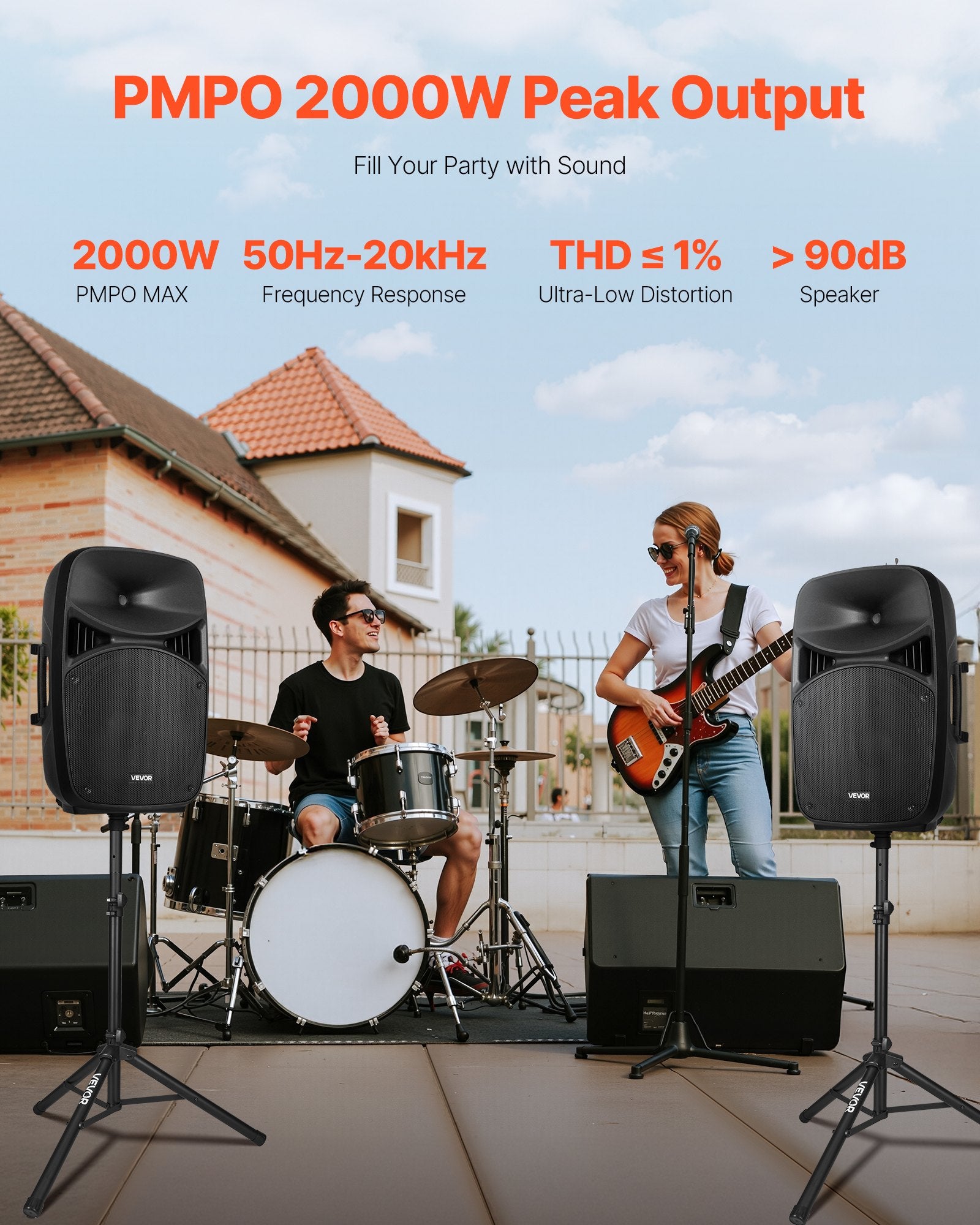 2 X 15 Dans haut-parleurs Portable PA System 2000W Mixer Bluetooth Mic pour DJ Party