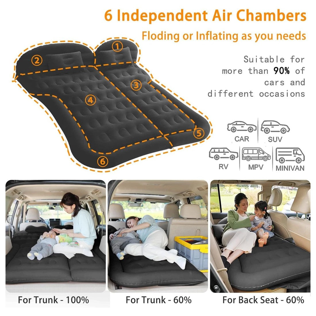 Voiture SUV Air Bed Sleep Voyage gonflable Matelas Siège Coussin Mat Camping avec pompe