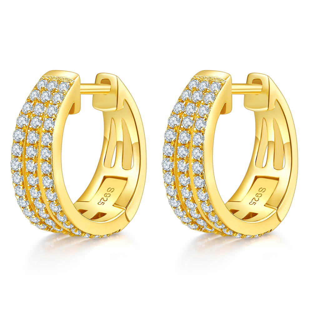 4.8g S925 Boucles d'oreilles en argent sterling en moissanite boucles de 17mm en trois rangées avec boucles de pave