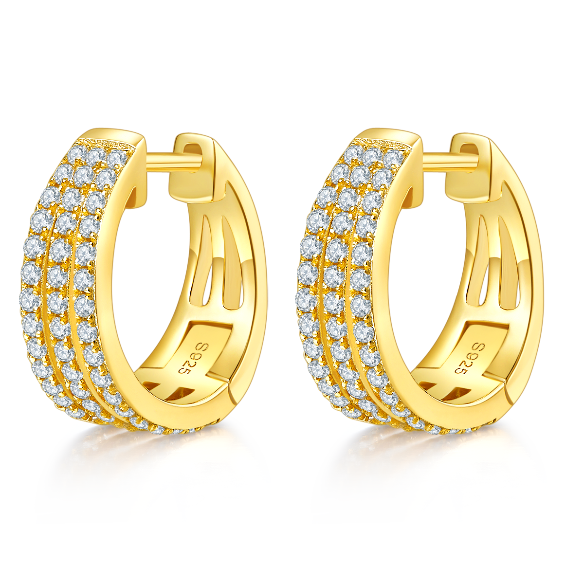 4.8g S925 Boucles d'oreilles en argent sterling en moissanite boucles de 17mm en trois rangées avec boucles de pave