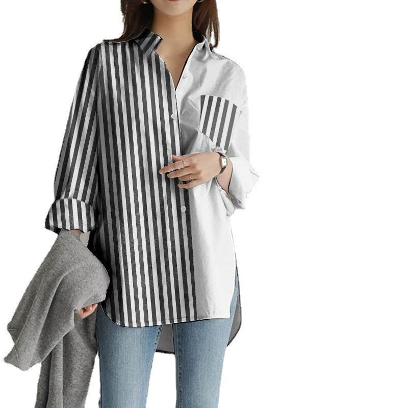 Femmes Lapel Patchwork Casual Shirt