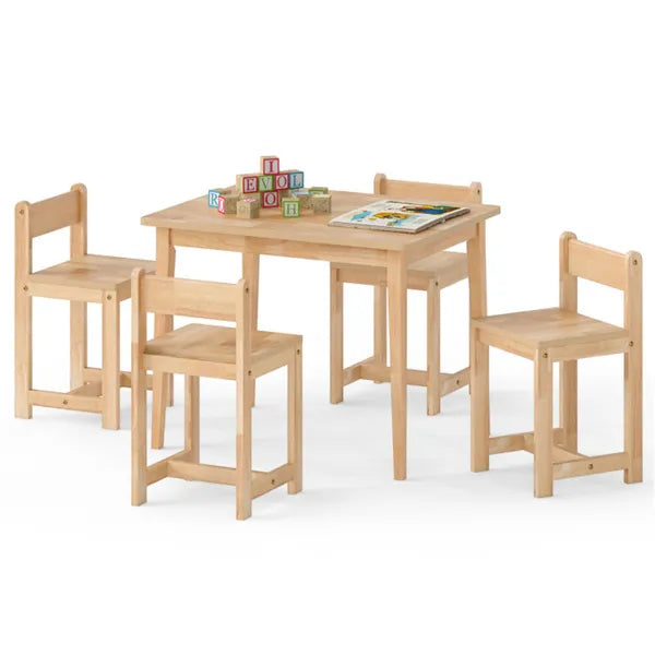 Table et chaises en bois pour enfants (1 table + 4 chaises)