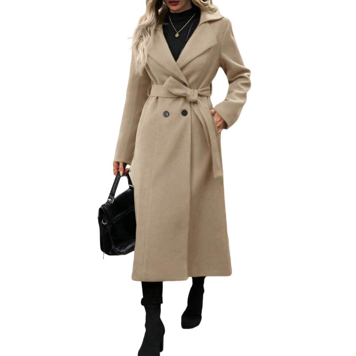 Manteau de laine Lapel d'arrivée avec cravate et double-brassed Design