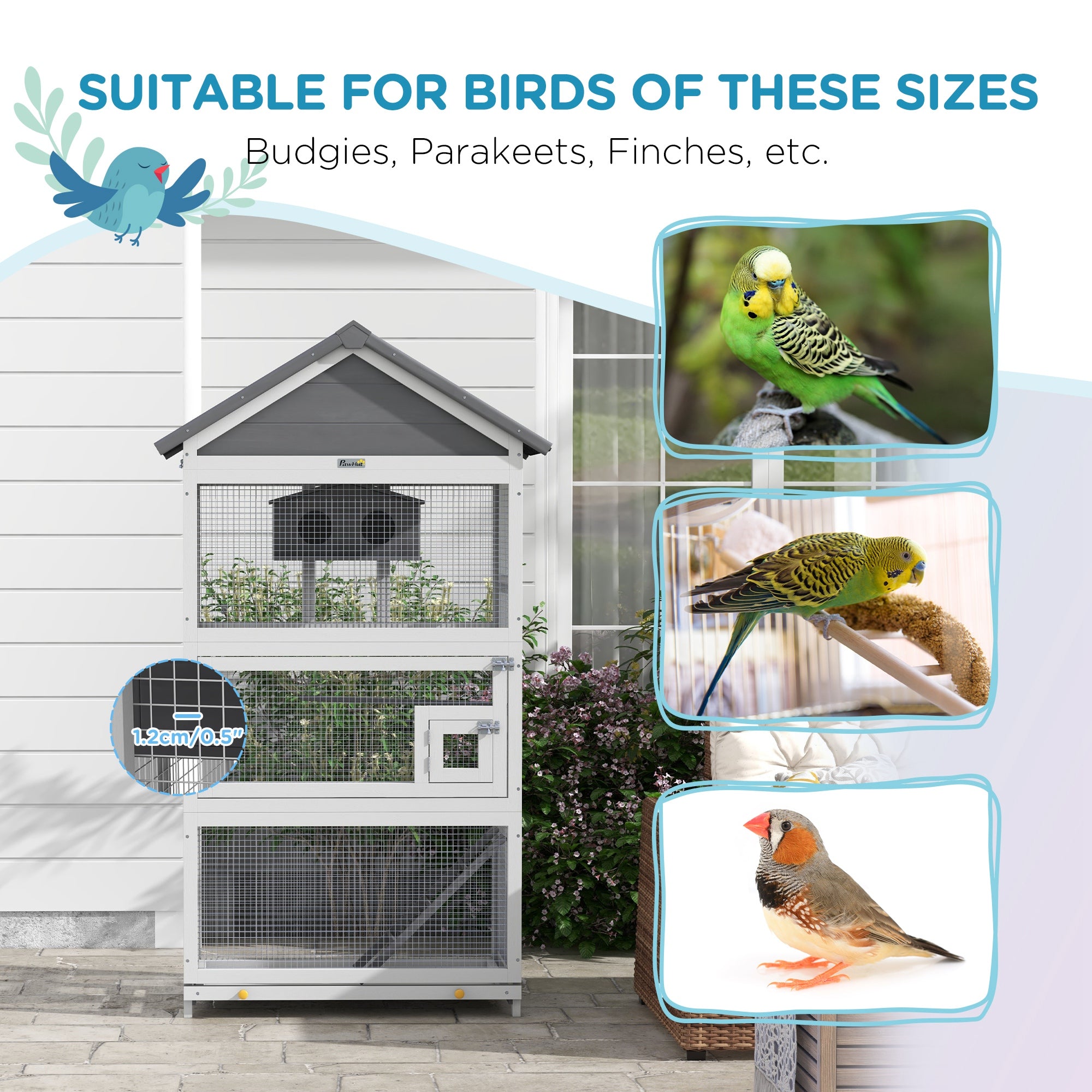 Aviaire d'oiseau en bois avec plateau coulissant