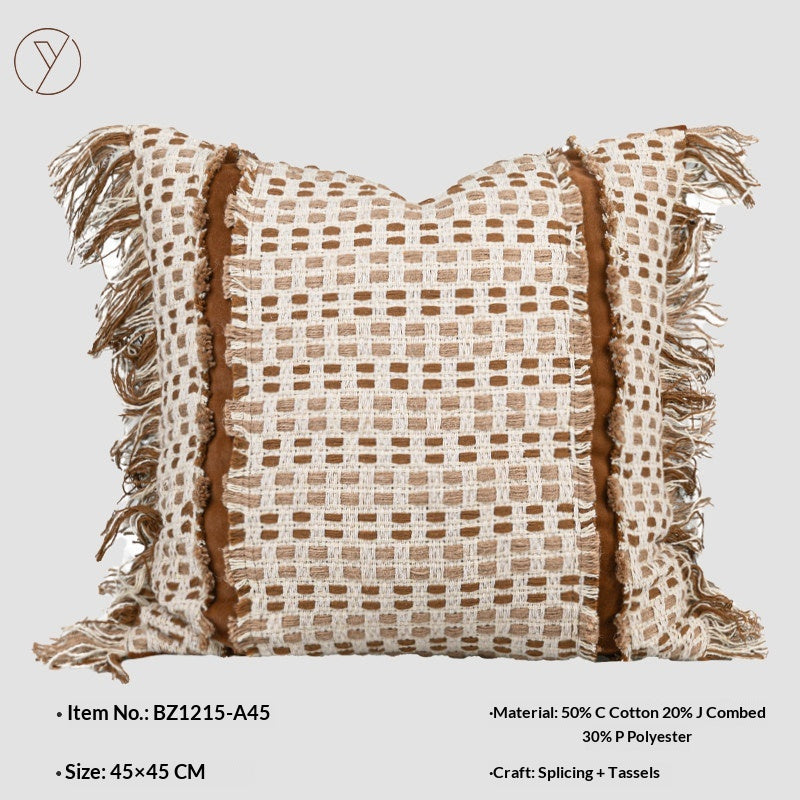 Coton et lin Patchwork lancer oreiller Canapé Coussin de dossier fait main Pad pour Villas