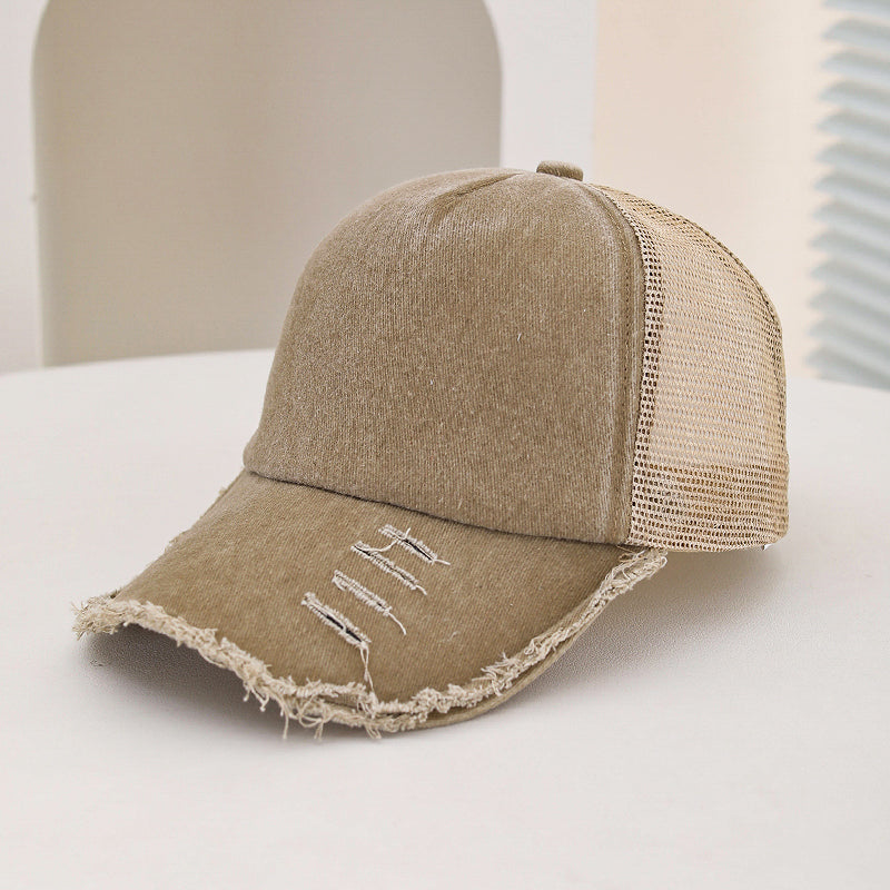 Hommes et femmes style large trou rembourré bord éponge lavé Top Patchwork Mesh Trucker Cap
