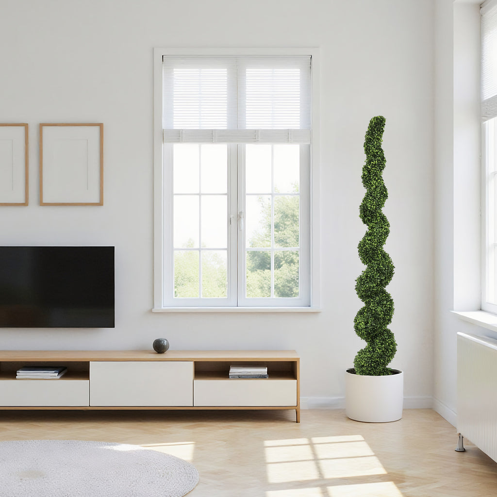 7FT Spiral Arbres topiaires artificiels à l'extérieur Faux Boxwood Plantes Grand Pot vert tordu