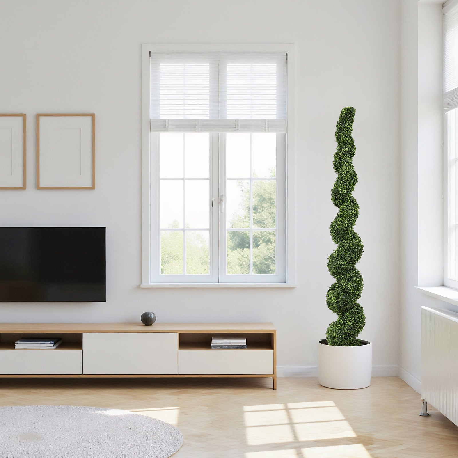 7FT Spiral Arbres topiaires artificiels à l'extérieur Faux Boxwood Plantes Grand Pot vert tordu