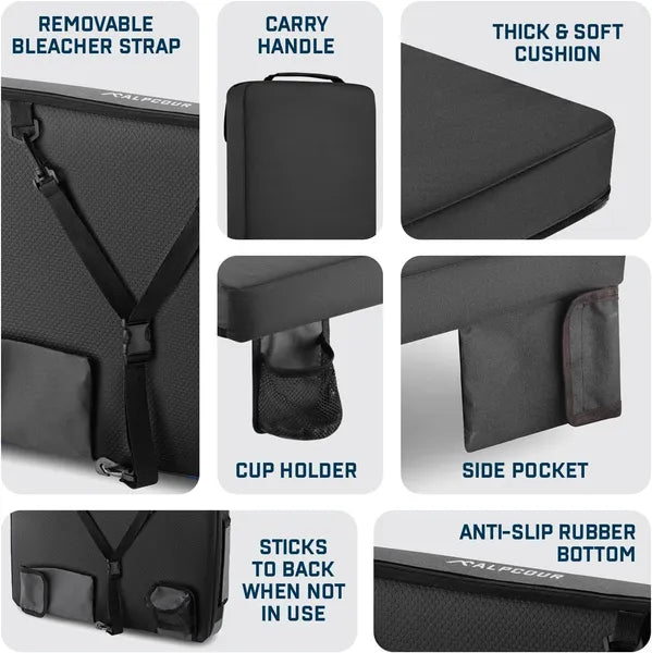 Coussin de siège de stade extra épais portable Alpcour - 21x 15 pouces Coussin bleacher avec côté