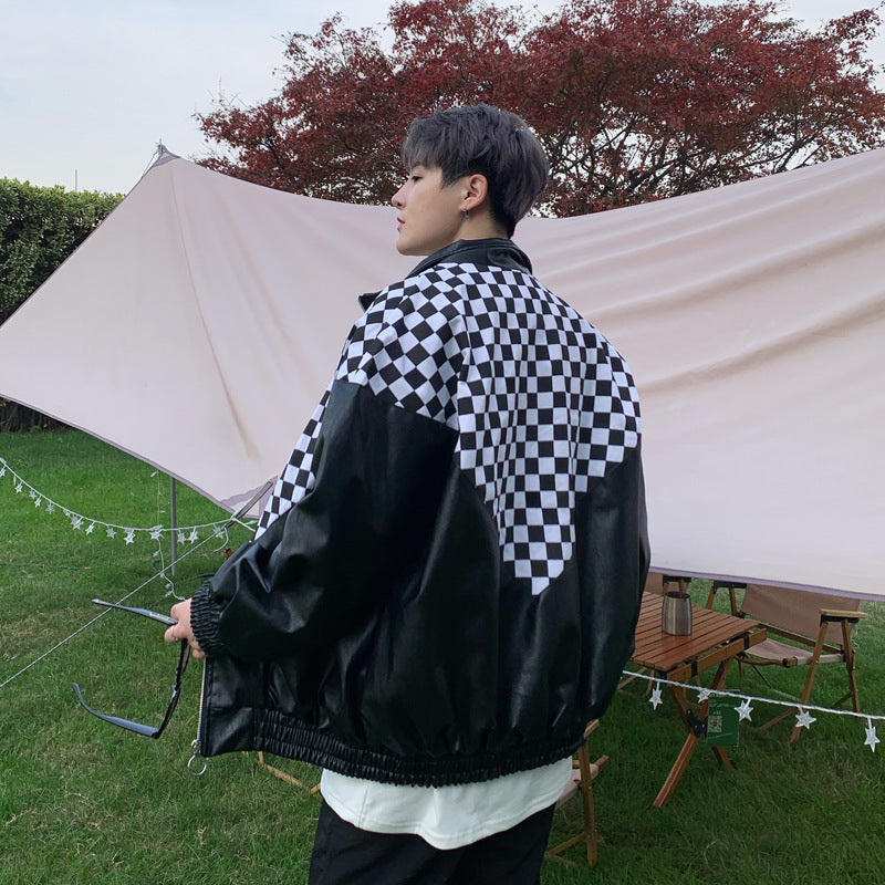 Veste en cuir plaqué noir et blanc PU