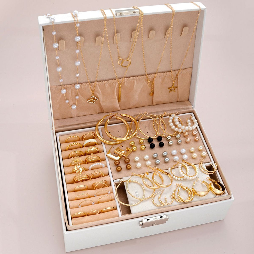 Pearl alloy earrings and rings