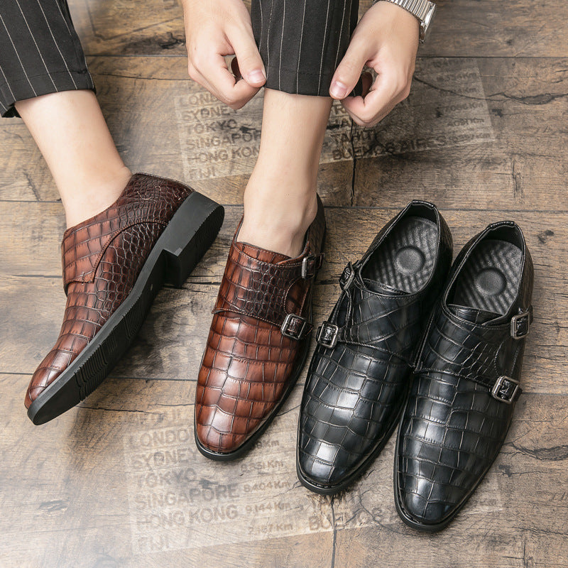 Chaussures en cuir homme de style britannique avec un orteil carré et motif embossé