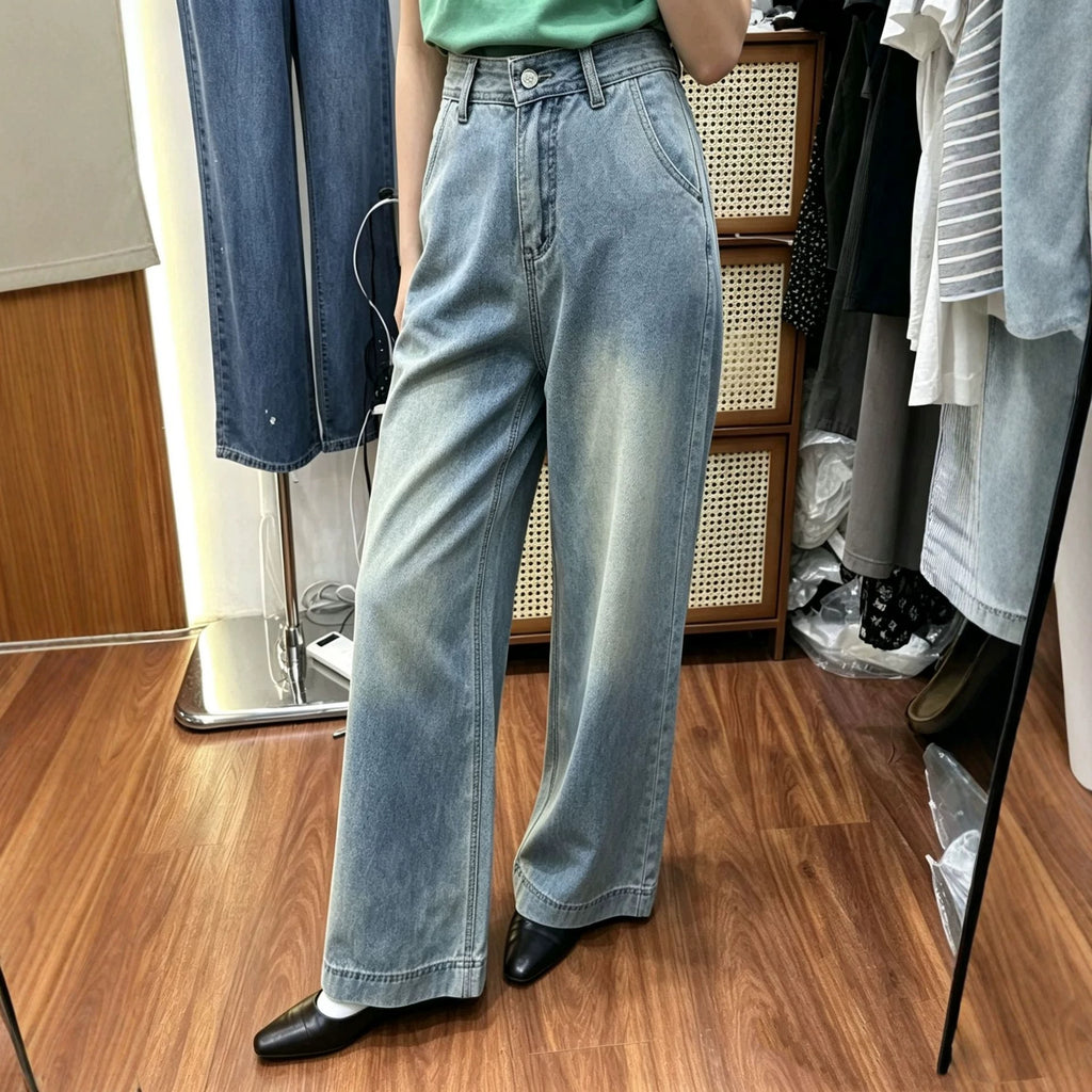 Pantalons de denim bleu lavés pour femmes