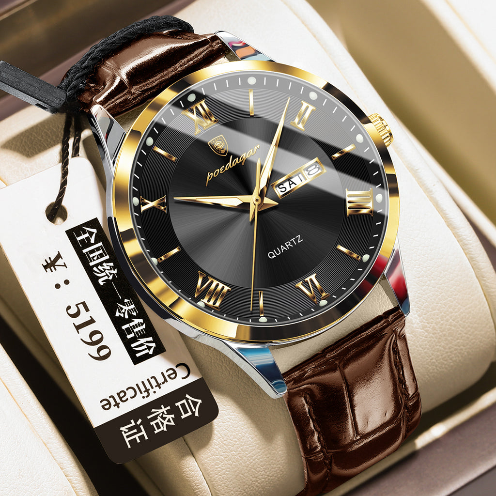 Homme occasionnel lumineux double calendrier montre étanche