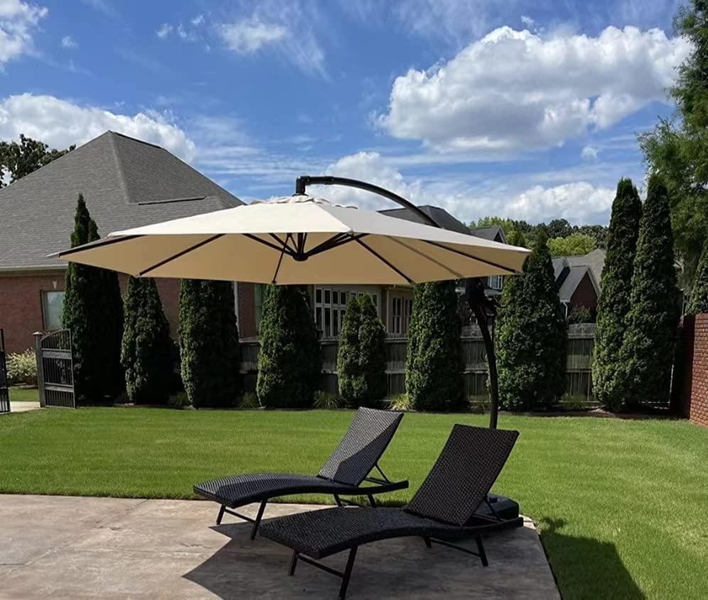 Parapluie de patio de cantilever 12ft Parapluie de patio de cantilever avec base inclus Grand R