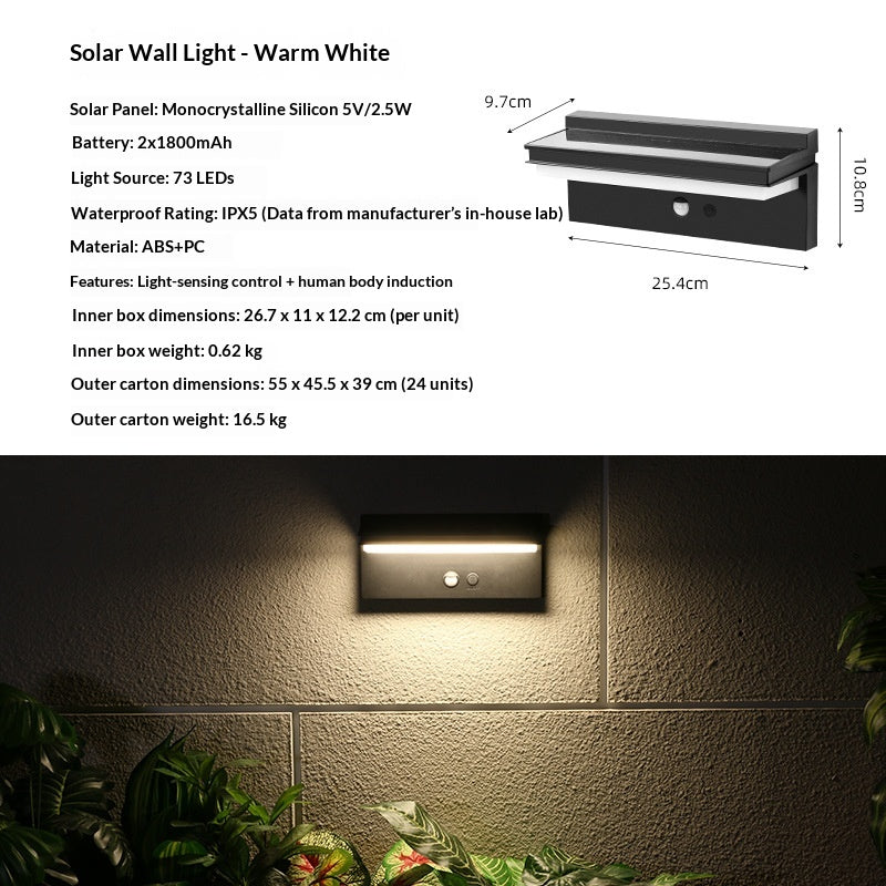 Lampe murale à détecteur de mouvement solaire pour jardins et villas
