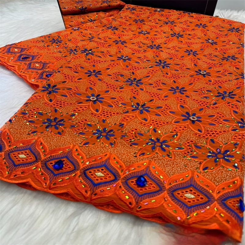 Tissu de dentelle florale africaine tout coton