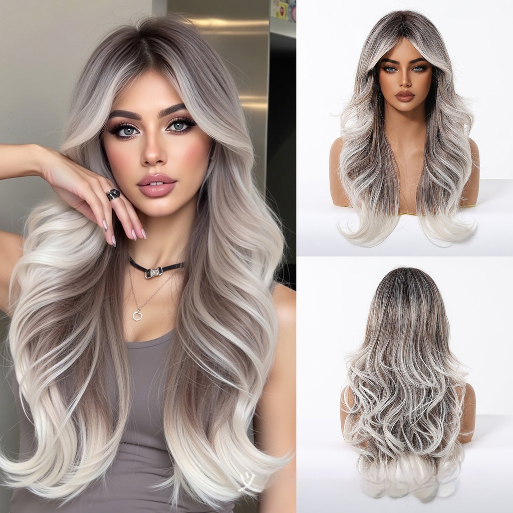 Simulation de bangs naturels à huit caractères Long Curly Wig Cap