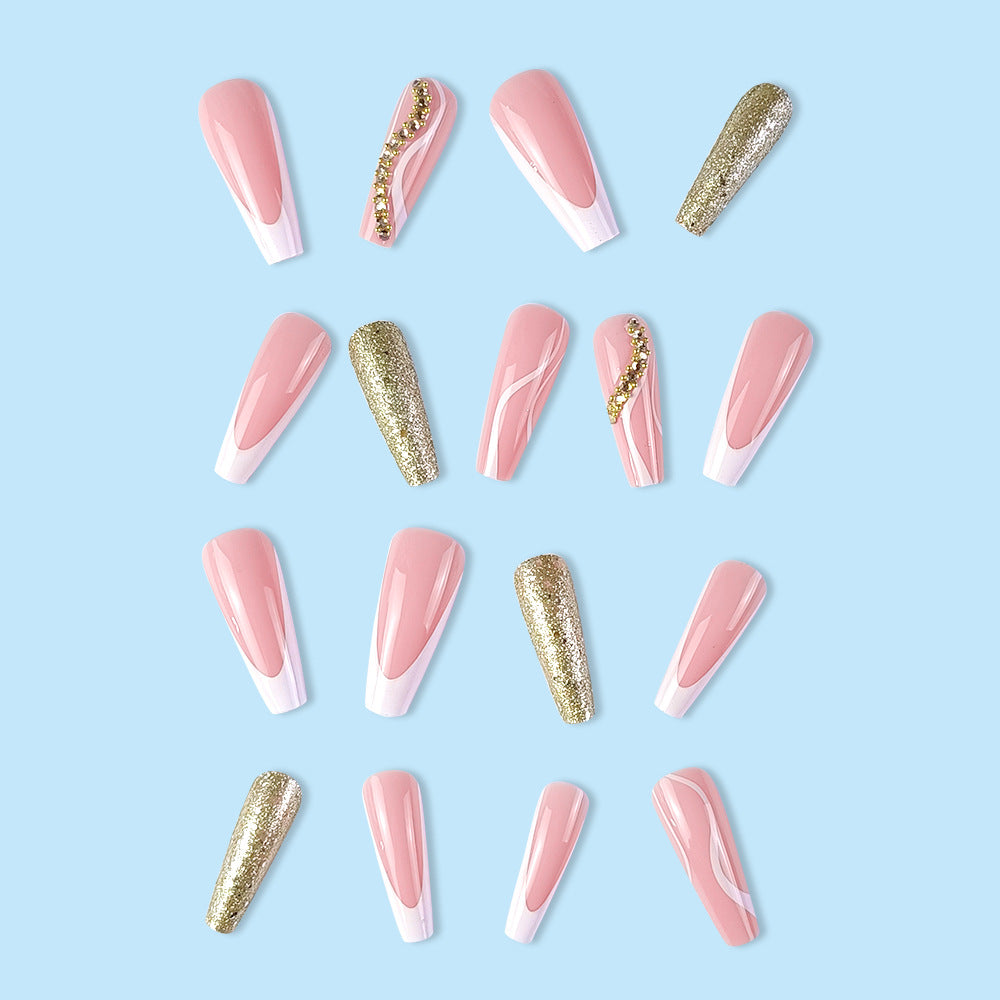 24 pièces en forme de cercueil en forme de cercueil à bord blanc French Pressing style Nail Geometric Lin