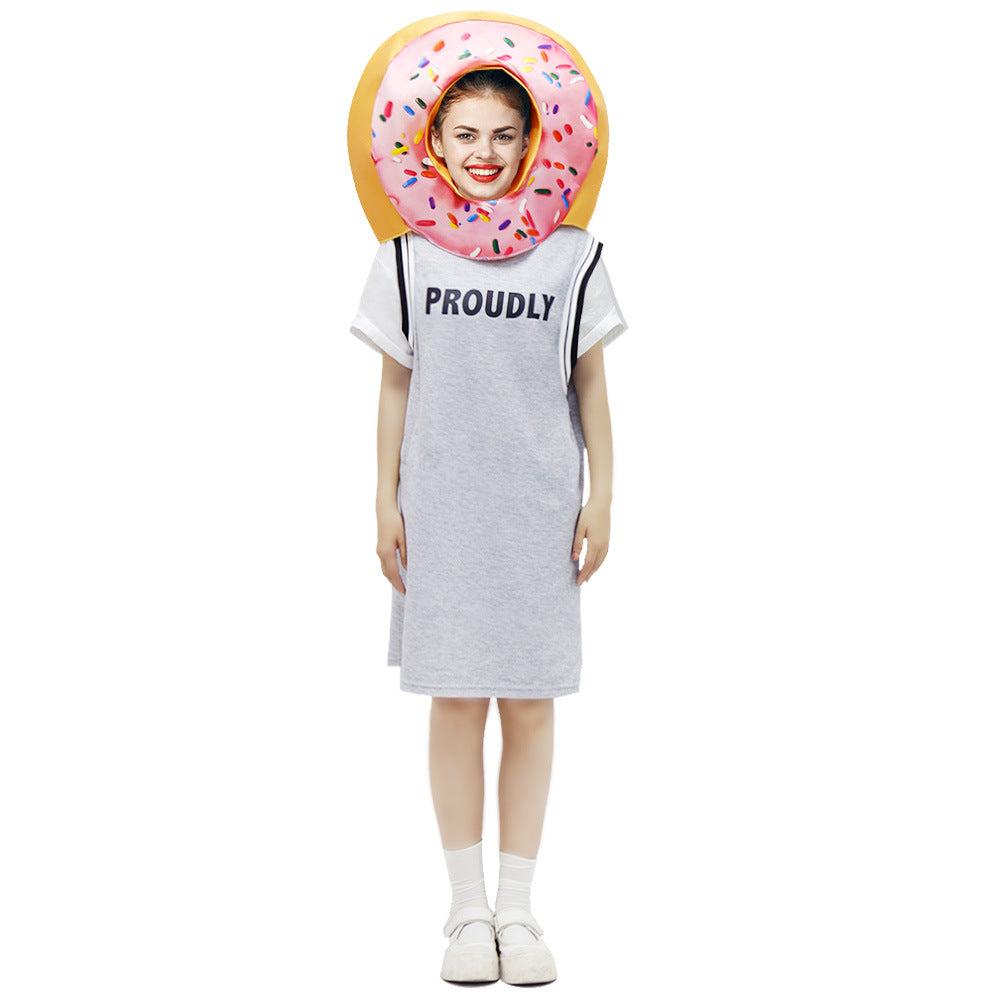 Halloween Party COS Donut Head Set Strawberry Cake Props scène performance costume