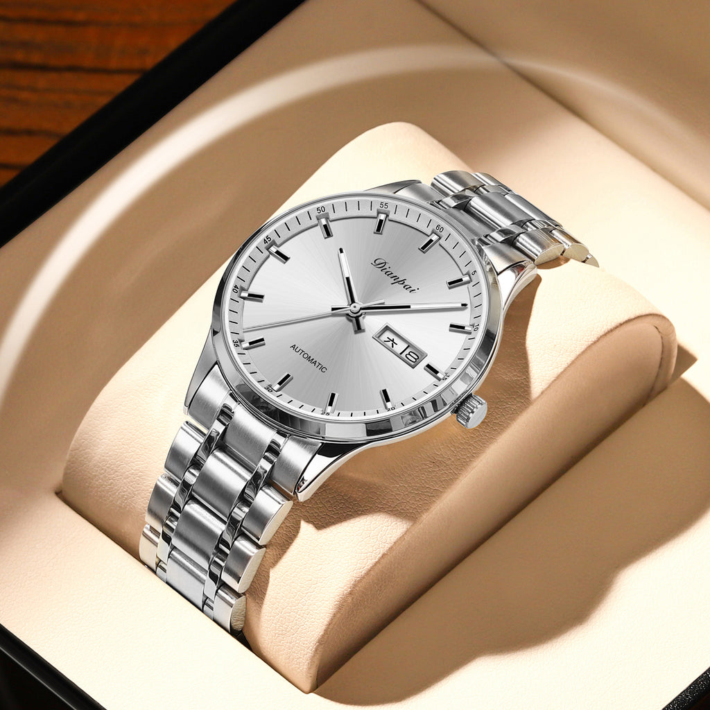 Montre mécanique légère étanche à la ceinture en acier automatique pour hommes