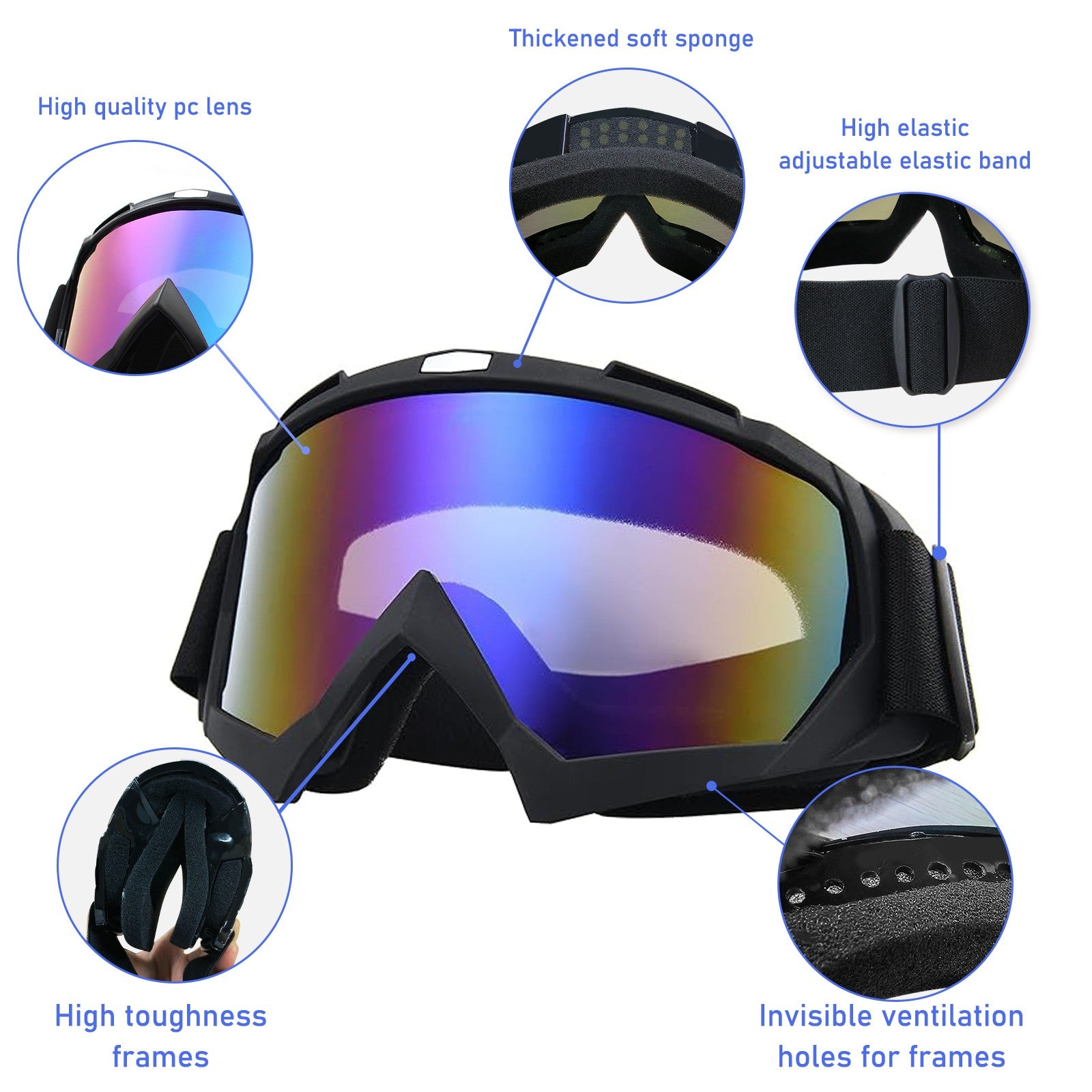 Gants de moto Fit sur les lunettes Dirt vélo Ski Anti-Fog Shatterproof UV400