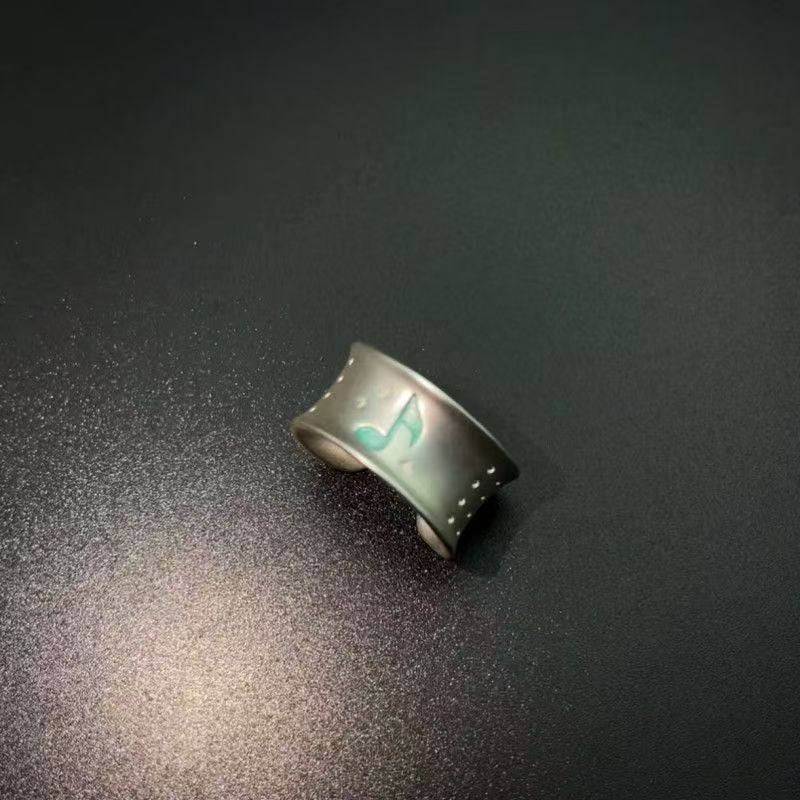 Vintage Music and Redemption Silver Wide Band Ring Retro Music Note Statement Ring Unisexe