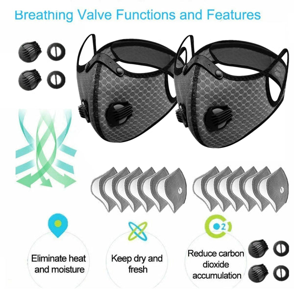 2 Pack Reutilisable demi-couverture visage Masque W ou filtre Cyclisme extérieur Masque sport visage Logi gris