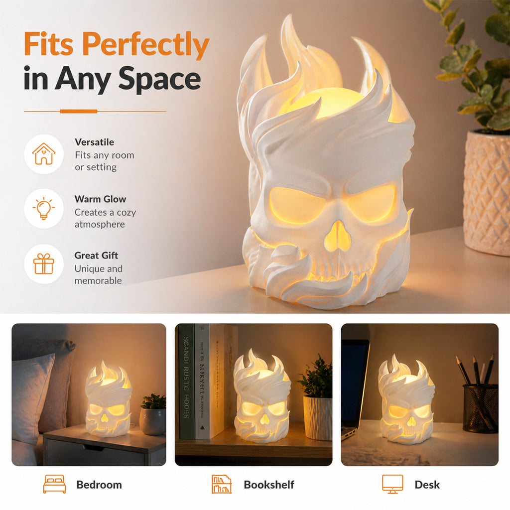 Lampe de table 3D imprimée de crâne de flamme
