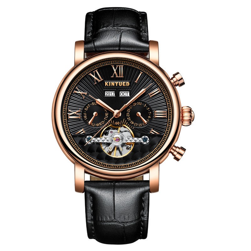 Montre mécanique automatique en cuir véritable homme Hollow Out