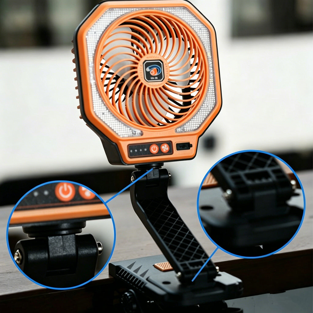Ventilateur de refroidissement rechargeable portable Eventail de camping pliable avec éclairage LED 3 modes