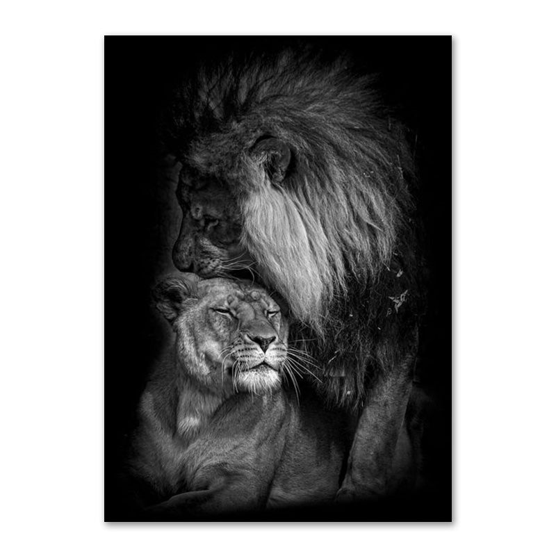 Affiche de la famille Lion noir et blanc