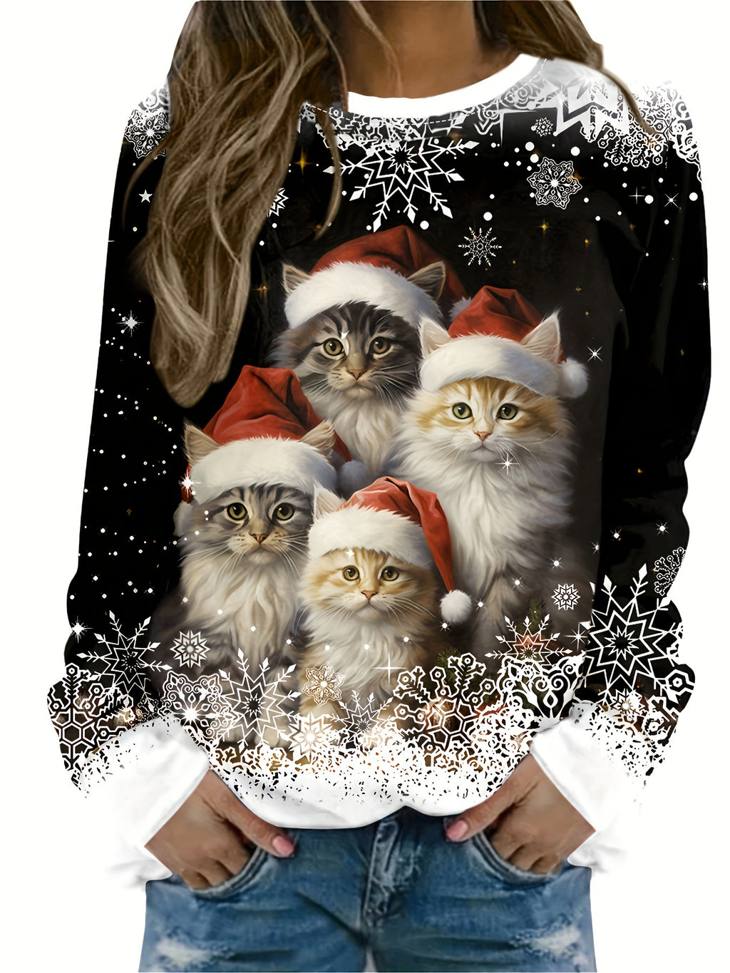 Sweatshirt imprimé pour femme à thème de Noël