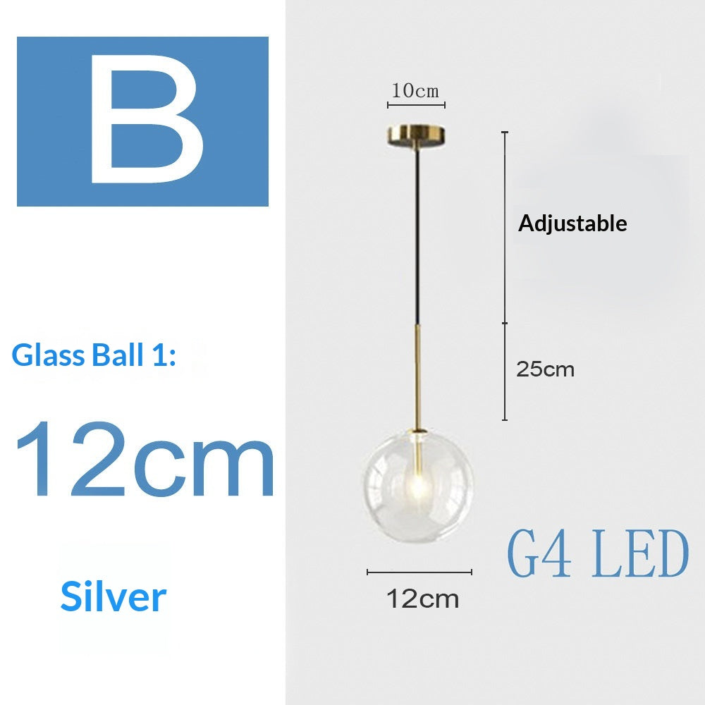Style nordique Singlehead Transparent Ronde Pendentif Lumière Moderne Minimalist Bal en verre