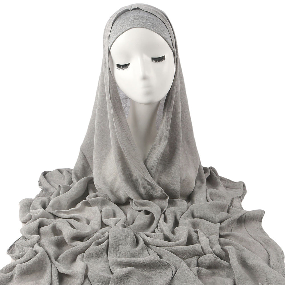 Femmes Solid-couleur plissé Faux Hijab