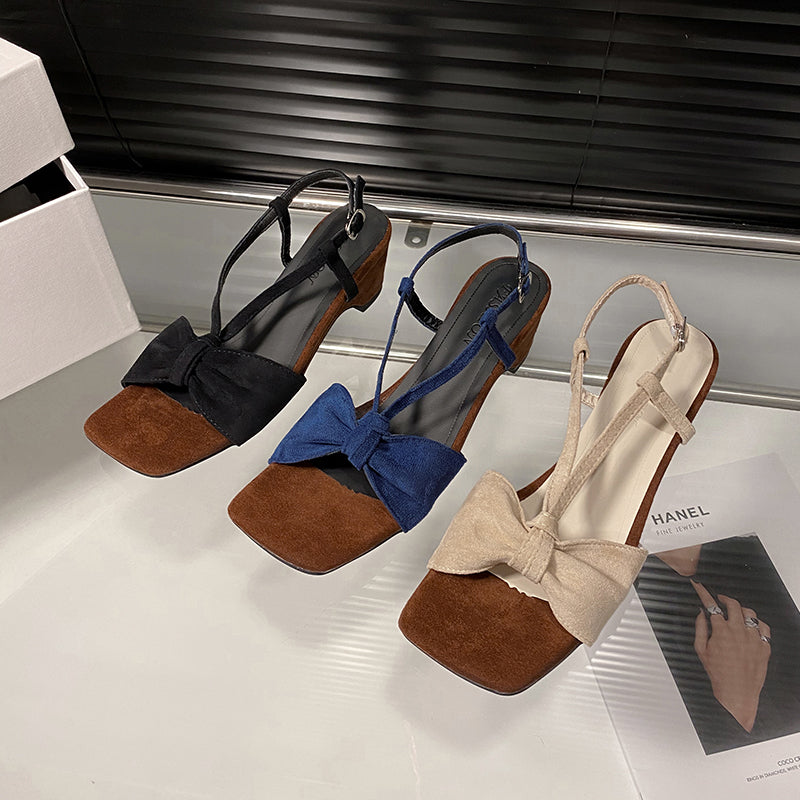 Femmes Retro Western bi-ton de couleur bloc Suede Wedge Sandales correspondant Casual Daily