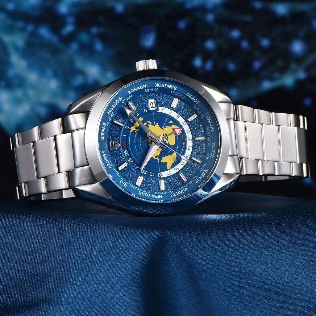 Multifonctionnel homme mécanique GMT double fuseau horaire Lumineux Watrproof montre