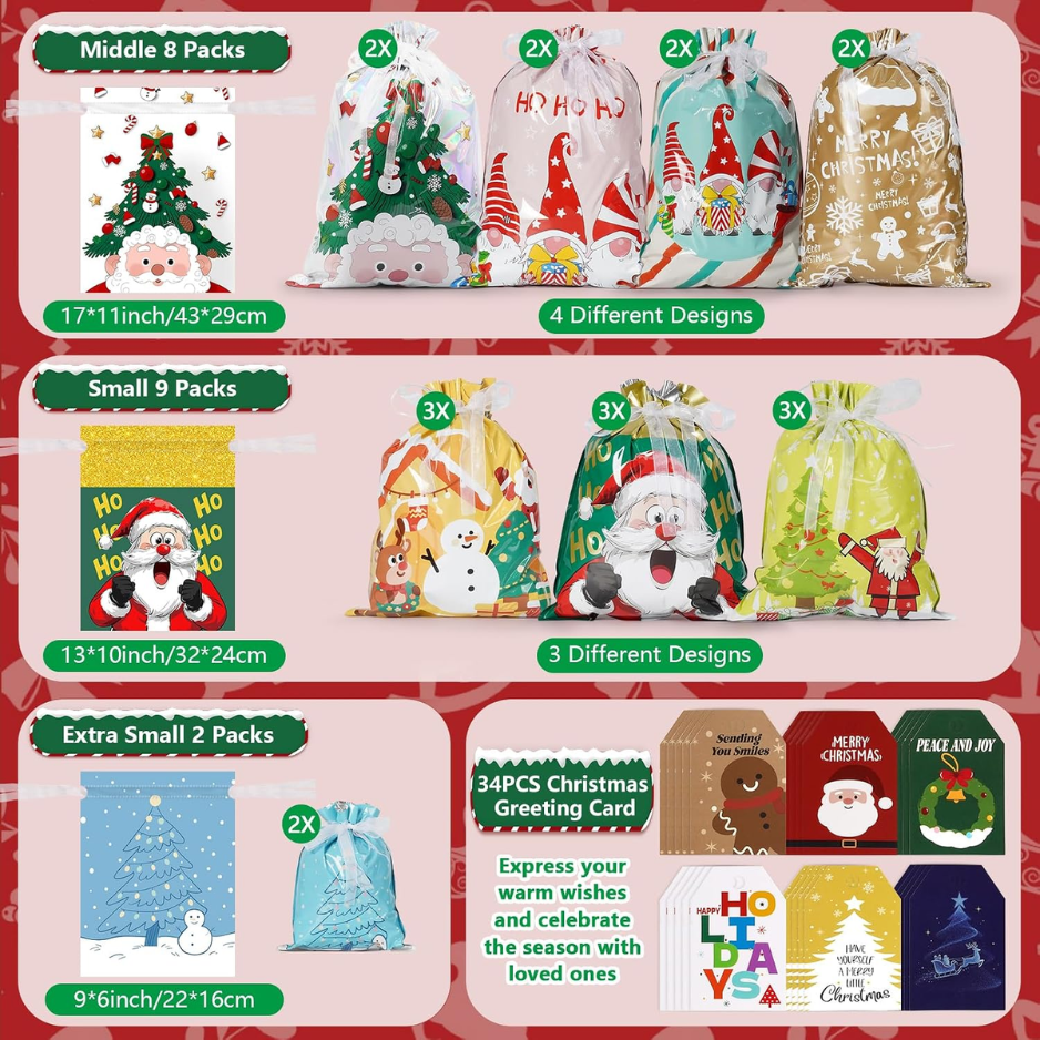 Ensemble de sacs cadeaux de Noël 34PCS
