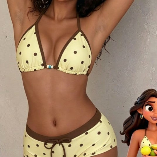 Bikini maillot de bain en deux parties avec des pois contrastés