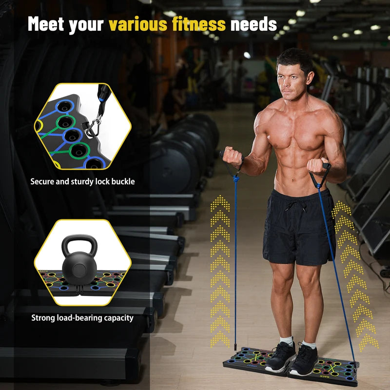 Planche pliable multi-usages portable avec poignées et bandes de résistance - Fitness
