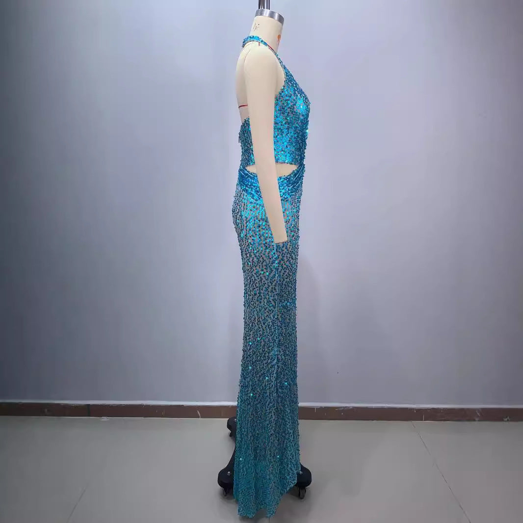 Halter profonde col V Slim Slim Slimming Party Stage Hostesse Robe de soirée