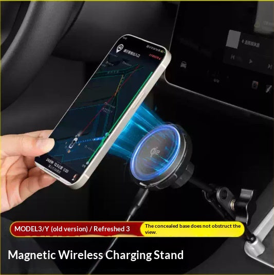 Support de téléphone central avec charge rapide sans fil magnétique et stable