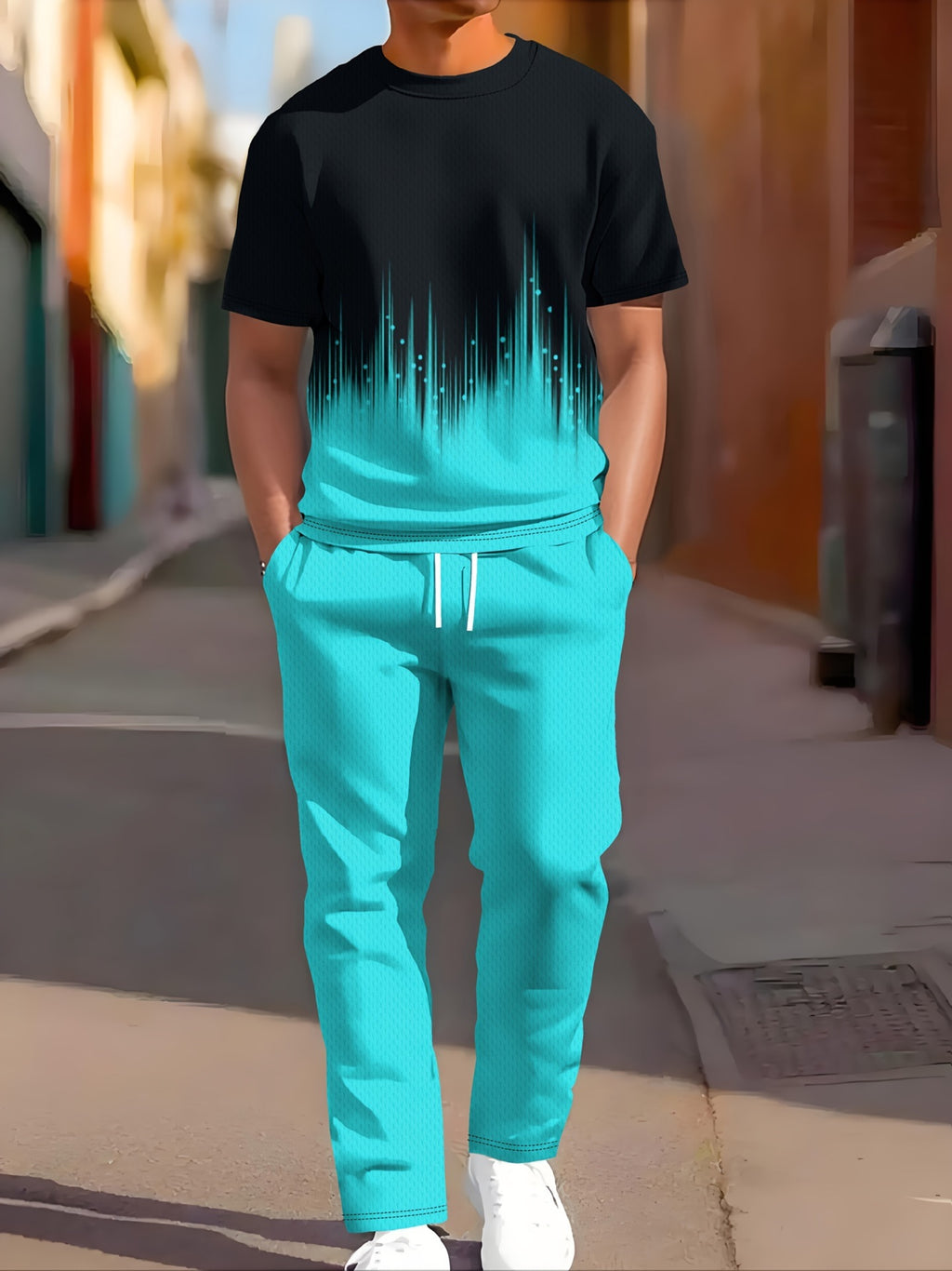 Vêtements de sport occasionnels manches courtes et pantalons longs Imprimés Ensemble deux pièces