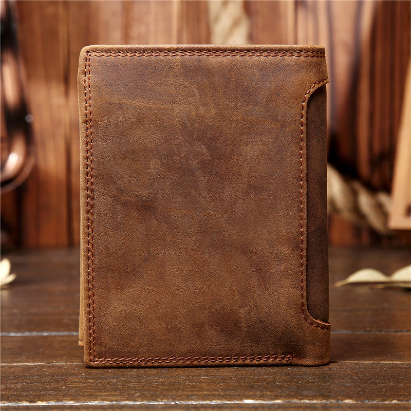 Portefeuille vertical rétro en cuir véritable pour hommes