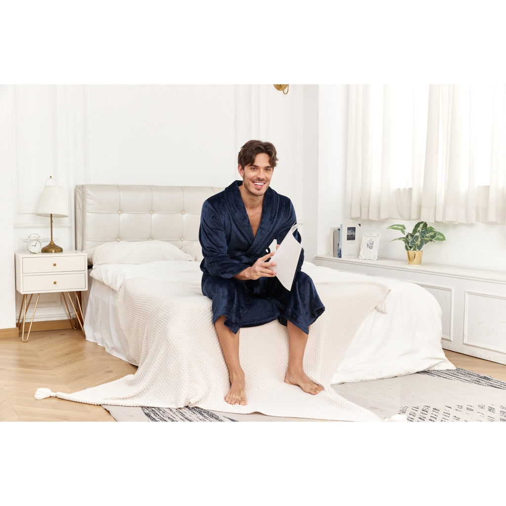 RONGTAI Hommes peluche longue robe doux et chaud complet peignoir