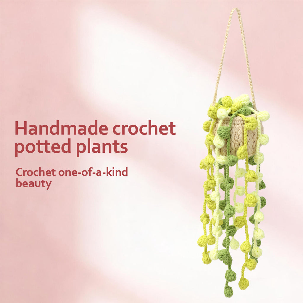 Crochet fait main suspendu Pot ornement avec trailing jaune Bulbous verts Buds et feuille
