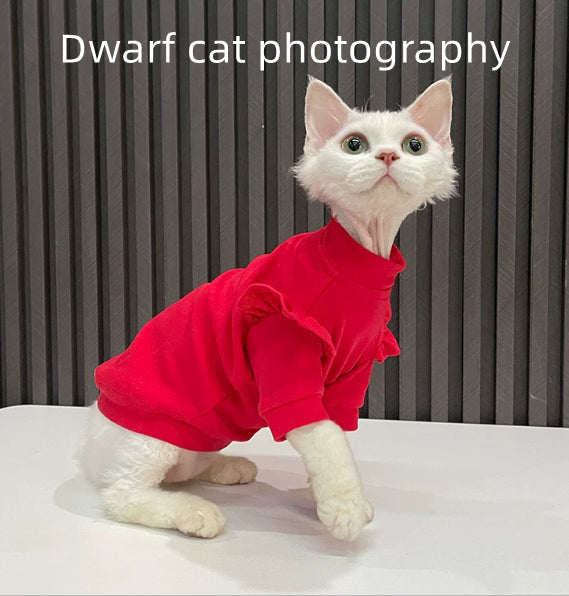 T-shirt rouge avec volants sans cheveux vêtements de chat Sphynx Et Devon Rex Apparel