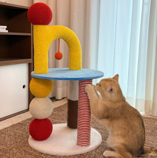 Arbre de chat compact tout-en-un en forme de U qui permet d'économiser l'espace